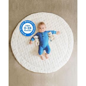 Poppyseed Play Baby Play Mat, Extra-Thick & Extra-Large Round Floor Pad, Designed for Tummy Time, Crawling, & Baby Activity Gyms, Foldable & Portable (Neutral Line, 43" Round)