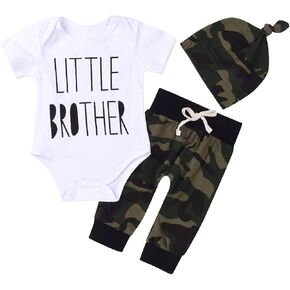 3pcs Baby Boys Brother Little Camouflage Romper Tops+ Pants Leggings+ That Outfits