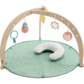 Fisher-Price Baby Playmat, Wooden Lay & Play Deluxe Activity Gym with Wood Frame & Tummy Time Developmental Toys for Newborns 0+ Months