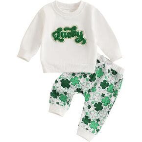St Patricks Day Baby Boy Girl Outfit Cute Shamrock Sweatshirt Elastic Drawstring Long Pants Infant Spring Clothes