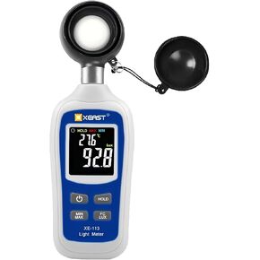 Light Meter Lumen Tester Digital Illuminance Meter Handheld Ambient Temperature Measurer with 4 Digit Color LCD Screen, Range up to 200K Lux, Data Recording for Plant Growth Aquariums