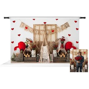Kate Valentine's Day Boho Professional Photo Backdrop Barn Door Background for Photos, 10x6.5ft