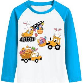 DDSOL Toddler Boy Easter Day Shirt Bunny Outfit Monster Truck Egg Hunt Tshirt Long Sleeve Rabbit Clothes Kid Tee Top