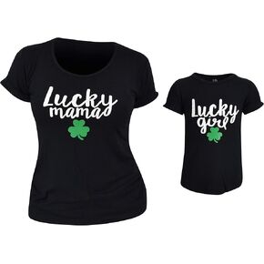 Unique Baby Lucky Mama St Patrick Day Mommy and Me Scoop Neck Shirt