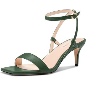 TNYNFBEB Womens Mid Heel Square Toe Sandals Ankle Strap Buckle Prom Party Dress Basic Classic Summer 2.6 Inches Heels