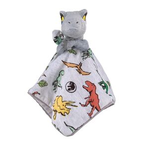 NoJo Welcome to The Universe Baby Jurassic World Grey, Green, Orange and Yellow, Grey Plush Dinosaur Raptor Security Baby Blanket