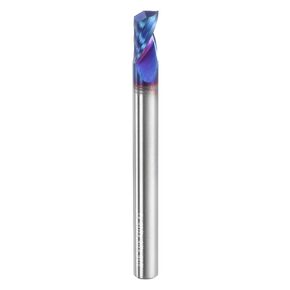 HARFINGTON Spiral Router Bit 3/16" Cut Dia 3/16" Shank Up Cut Blue Nano Coated Solid Carbide 1 Flute CNC End Mill Milling Bits for Wood Plastic Soft Metal (3/8" Cut Length 2" Long)