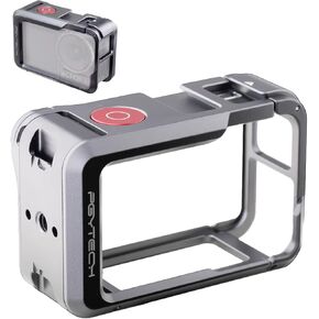 PGYTECH Camera Cage for DJI OSMO Action 5 Pro Aluminum Alloy Housing Vlogging Case Protective Frame with Magnetic Quick Release Connector, 1/4" Thread Hole, Cold Shoe for Light/Microphone Accessories