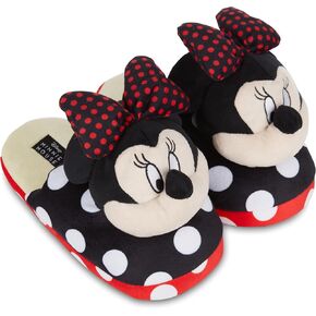 Disney Ladies Minnie Mouse Plush Slippers - Ladies Classic Minnie Mouse 3D Plush Slippers Plush House Slippers