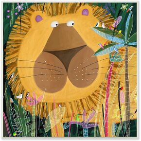 Stupell Industries Tiger in Tropical Jungle Kids' Safari Animal Wall Plaque, 12 x 12, Yellow