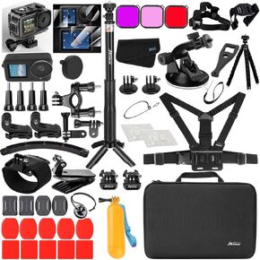 Accessories Bundle for DJI Osmo Action 5 Pro/Action 4/3 Waterproof Case Diving Housing Silicone Case Glass Screen Protector Film Whole Kit 60E (Kit1 for DJI Osmo Action 5 Pro/4/3)