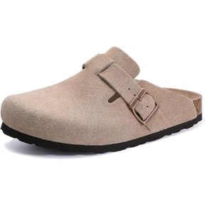 Asgard Suede Clogs Mules Potato Shoes with Comfort Cork Footbed Taupe 36