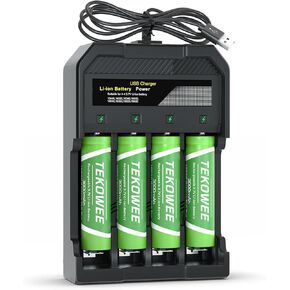 4 Pack 18650 Rechargeable Battery Flat Top with 18650 Battery Charger, 3.7V Lithium Battery 3000mAh for Flashlights, Headlamps, Cameras (4 Pack Battery and Charger)