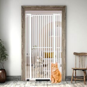 59" Extra Tall Cat Gate, 30"- 45" Width Pressure Mounted Pet Gate Indoor with 3.9" and 7.8" Extension Kits, Cat Gate for Doorways No Drilling Cat Doors for Indoor Stairs Hallway Kitchen