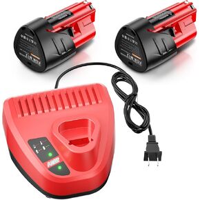 2 Pack M12 12-Volt Lithium-Ion 3.5Ah Battery and Charger Replacement for Milwaukee M12 Battery Compatible with Milwaukee 12V Battery Charger XC Lithium 48-11-2411 48-11-2420 48-11-2401 48-11-2402
