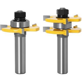 1/4 Inch Shank Adjustable Tongue & Groove Router Bit Set 1-1/4" Stock Woodworking Cutting Milling Tools for Doors, Drawers, Shelves & More