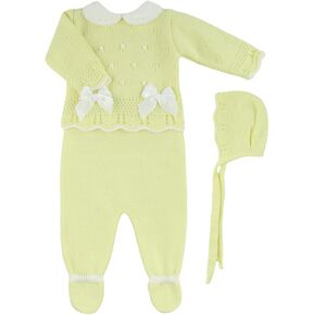 3-Piece Baby Knit Outfit Set with Bows for Boys and Girls - Made in Spain