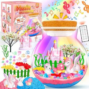 Uni-Corn Terrarium Kit with Music Boxes, Uni-Corn Toys for Girls Ages 4 5 6 7 8 9 10 11 12 Years Old, Arts and Crafts for Kids with Music LED Lights Up & Remote Control
