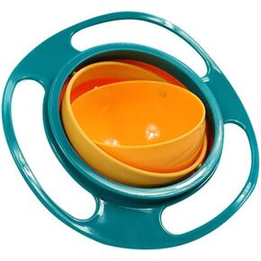 Gyro Bowl Funny 360 Degree Rotate Spill-Proof Bowl with Lid Feeding Without Mess Toy for Toddler Baby Kids Children,Green