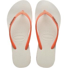 Havaianas Women Slim Glitter Mix Flip Flop - Glitter Fashion Sandals - White/Orange, 7/8