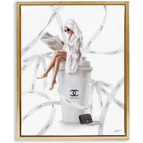Stupell Industries Spa Girl in Bathrobe Framed Floater Canvas Wall Art Design by Ziwei Li
