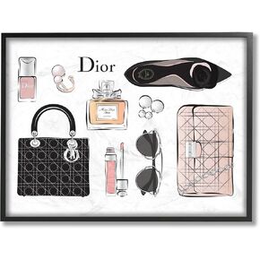 Stupell Industries Glam Fashion Accessories Daily Necessities, Design by Martina Pavlova Black Framed Wall Art, 16x20, Off- White