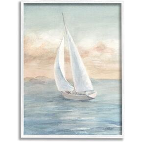 Stupell Industries Morning Sunrise Sailboat Soft Pink Contemporary Ocean Sky, Designed by Danhui NAI White Framed Wall Art, 16 x 20, Orange