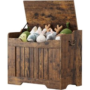 IDEALHOUSE Storage Chest, 24.8" Toy Chest for Boys Girls, Kids Wood Large Toy Box, Storage Bench with Safety Hinge,Storage Trunk for Entryway, Living Room, Bedroom, Playroom (Rustic Brown)