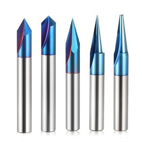 5PCS CNC Wood Carving Router Bits Set 1/4'' Shank, 15°Detail Carving Liner+ 20° Profile bit+30°+60°+ 90°V Groove Router Bit Set with Nano Blue Coating CNC Milling Cutter Engraving Router