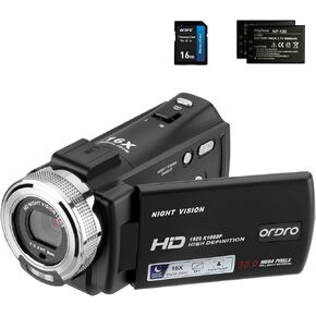 ORDRO HDV-V12 Camcorders HD 1080P Video Camera Recorder Infrared Night Vision Camera Camcorders with 16G Memory Card and 2 Batteries