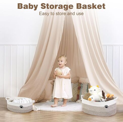 سلة لعبة الكلاب ، صندوق ألعاب وملف لتخزين القطط الكلاب ، سلة صغيرة منسوجة 13.5 "× 11" × 5 "لتخزين الأطفال ، سلة حبل للخزانة وغرفة المعيشة وغرفة النوم والأبيض والبني in Kuwait