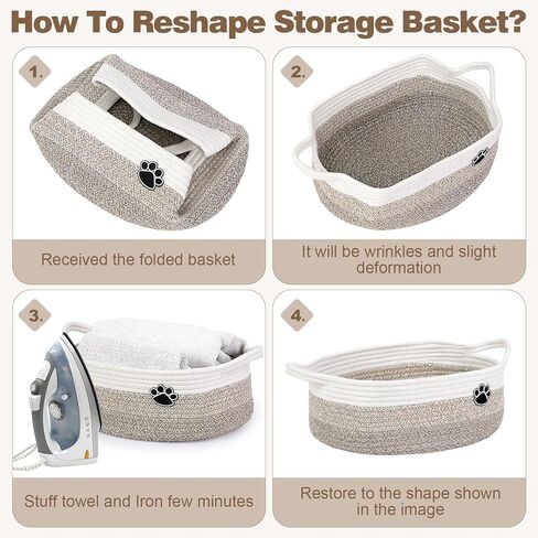 سلة لعبة الكلاب ، صندوق ألعاب وملف لتخزين القطط الكلاب ، سلة صغيرة منسوجة 13.5 "× 11" × 5 "لتخزين الأطفال ، سلة حبل للخزانة وغرفة المعيشة وغرفة النوم والأبيض والبني in Kuwait