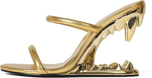 Goiphrri Metallic Wedge Sandals for Women Slip On Shark Teeth Mule Heels Comfortable Open Toe High Heeled Slide Sandals in Kuwait