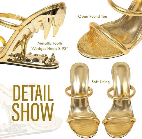 Goiphrri Metallic Wedge Sandals for Women Slip On Shark Teeth Mule Heels Comfortable Open Toe High Heeled Slide Sandals in Kuwait