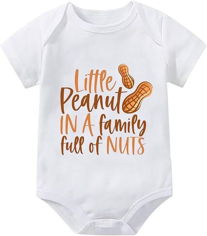 Little Peanut In A Family Full Of Nuts Newborn Boy Clothing Short Sleeve Baby Girl Newborn Clothes White Baby Boy in Saudi Arabia