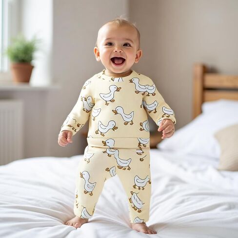 Ynibbim Toddler Baby Boy Fall Winter Clothes Duck Print Long Sleeve Sweatshirt & Joggers Pants 2-piece Sweatsuit Outfits in Saudi Arabia