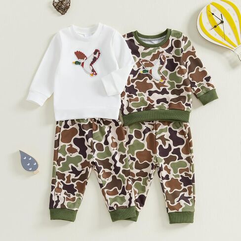 Ynibbim Toddler Baby Boy Fall Winter Clothes Duck Print Long Sleeve Sweatshirt & Joggers Pants 2-piece Sweatsuit Outfits in Saudi Arabia