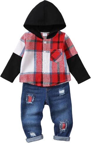 NZRVAWS Baby Boy Clothes Toddler Outfit Infant 6 12 18 24 Months2 3 4T Sweatsuit Ripped Jeans Fall Winter Clothing in Kuwait