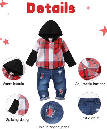 NZRVAWS Baby Boy Clothes Toddler Outfit Infant 6 12 18 24 Months2 3 4T Sweatsuit Ripped Jeans Fall Winter Clothing in Kuwait