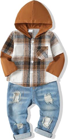 NZRVAWS Baby Boy Clothes Toddler Outfit Infant 6 12 18 24 Months2 3 4T Sweatsuit Ripped Jeans Fall Winter Clothing in Kuwait