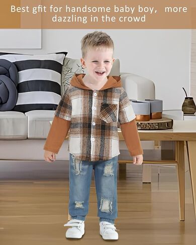 NZRVAWS Baby Boy Clothes Toddler Outfit Infant 6 12 18 24 Months2 3 4T Sweatsuit Ripped Jeans Fall Winter Clothing in Kuwait