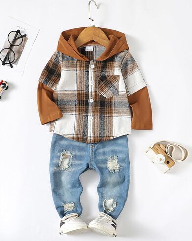 NZRVAWS Baby Boy Clothes Toddler Outfit Infant 6 12 18 24 Months2 3 4T Sweatsuit Ripped Jeans Fall Winter Clothing in Kuwait