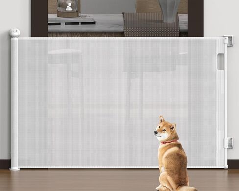 Retractable Baby Gate, 34" Tall, Adjustable 0-120", Easy to Install, Durable Safety Dog Gate for Doorways, Hallways, Stairs, Indoor/Outdoor Use, Space-Saving Design, Ideal for Kids & Pets (White) in Saudi Arabia