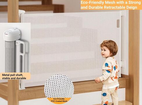 Retractable Baby Gate, 34" Tall, Adjustable 0-120", Easy to Install, Durable Safety Dog Gate for Doorways, Hallways, Stairs, Indoor/Outdoor Use, Space-Saving Design, Ideal for Kids & Pets (White) in Saudi Arabia