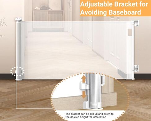 Retractable Baby Gate, 34" Tall, Adjustable 0-120", Easy to Install, Durable Safety Dog Gate for Doorways, Hallways, Stairs, Indoor/Outdoor Use, Space-Saving Design, Ideal for Kids & Pets (White) in Saudi Arabia