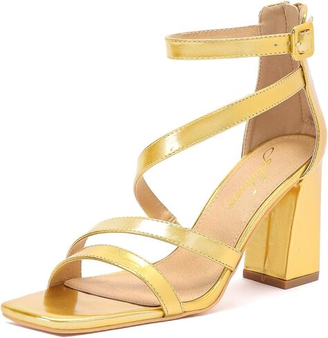 geluboao Heels for Womens Sexy Open Square Toe Strappy Chunky High Heels Sandals Ankle Strap Buckle Block Heeled Sandals in Kuwait