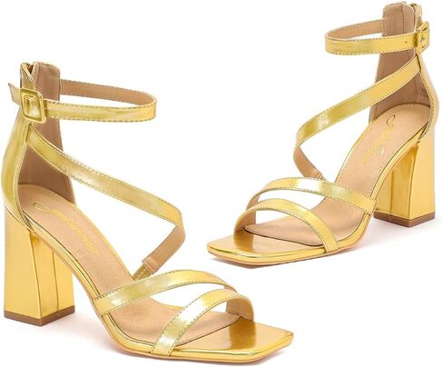 geluboao Heels for Womens Sexy Open Square Toe Strappy Chunky High Heels Sandals Ankle Strap Buckle Block Heeled Sandals in Kuwait