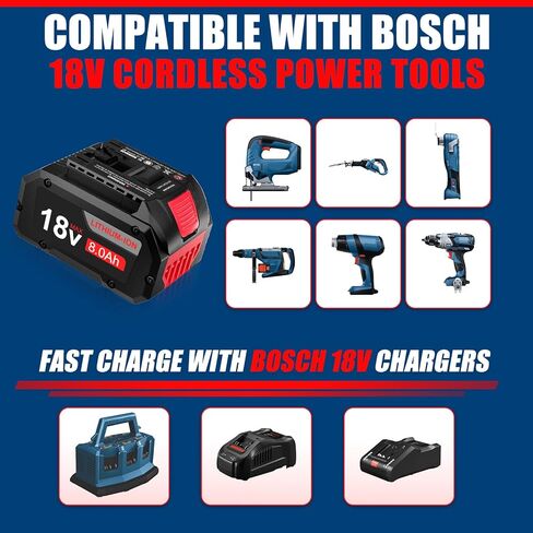 18V 8.0AH Lithium-ion بطارية استبدال Bosch 18V بطارية 8AH بطارية عالية الطاقة متوافقة مع أدوات وشحن BOSCH 18V in Kuwait
