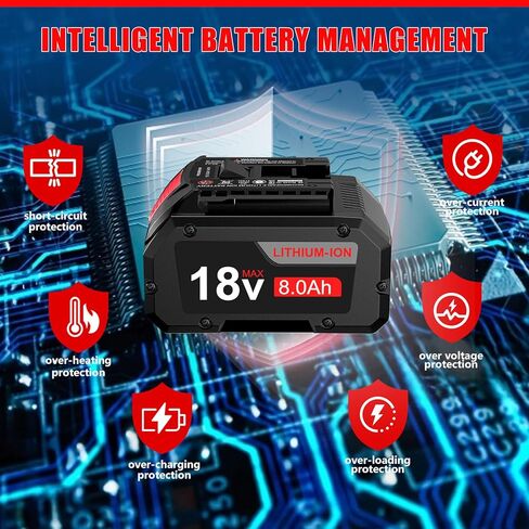 18V 8.0AH Lithium-ion بطارية استبدال Bosch 18V بطارية 8AH بطارية عالية الطاقة متوافقة مع أدوات وشحن BOSCH 18V in Kuwait