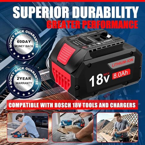 18V 8.0AH Lithium-ion بطارية استبدال Bosch 18V بطارية 8AH بطارية عالية الطاقة متوافقة مع أدوات وشحن BOSCH 18V in Kuwait